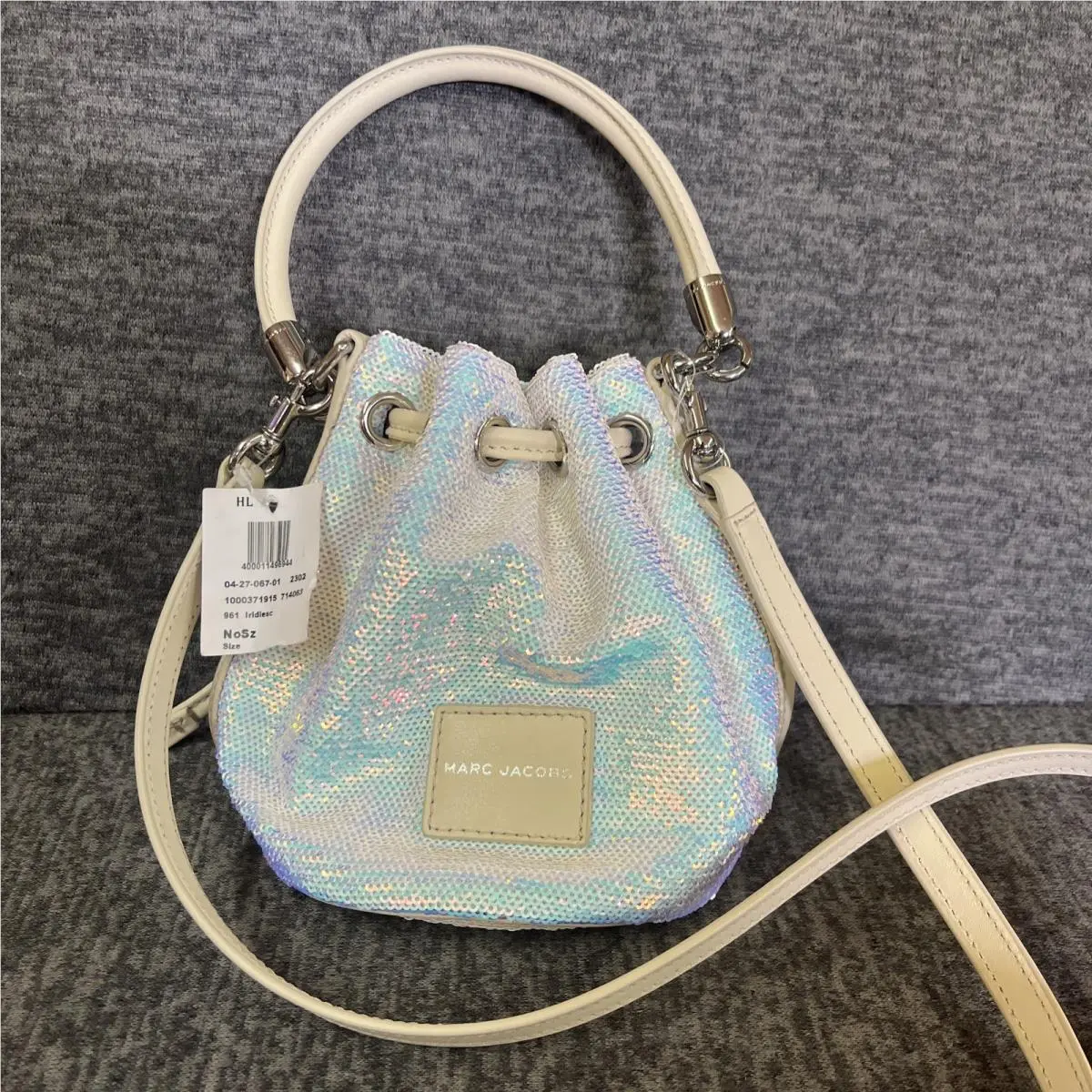 Marc Jacobs The Sequin Mini Bucket Bag in Iridescent White Leather Trim