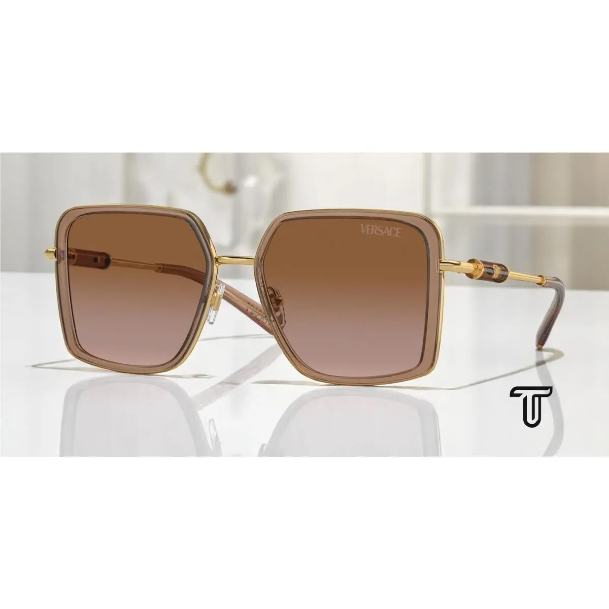 VE2261 100213 Brown Transparent Brown Gradient 56 mm Women`s Sunglasses by Versace