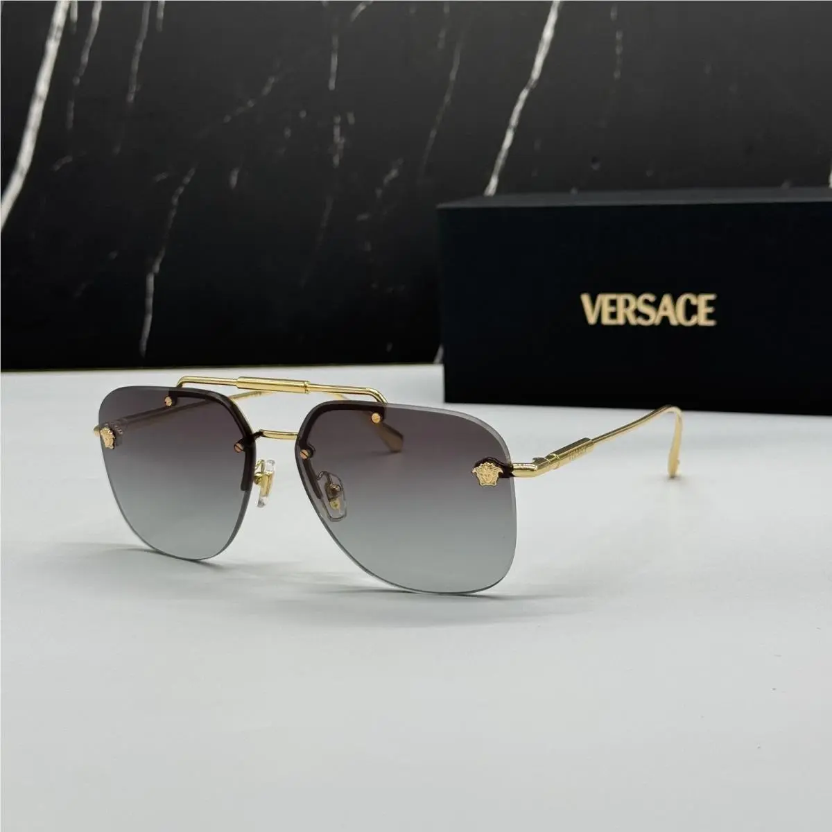 Versace VE2296 1002/84 Pilot Gray Gold Unisex Sunglasses