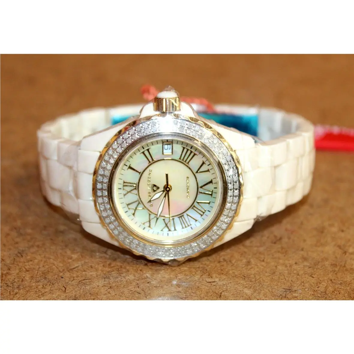 Karamica Ladies Cream Ceramic Diamond Bezel Watch 066WEI by Swiss Legend