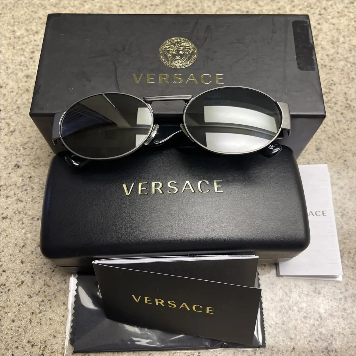 Versace Sunglasses Mod.2264 140 3n with Case Black and Silver Color