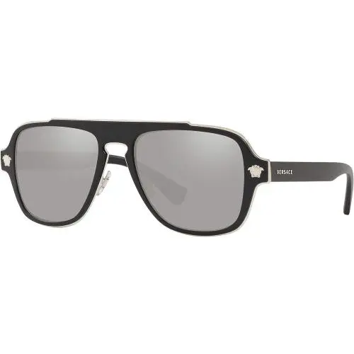 VE2199 10006G 56mm Matte Black LT Grey Mirror Silver Men`s Sunglasses by Versace