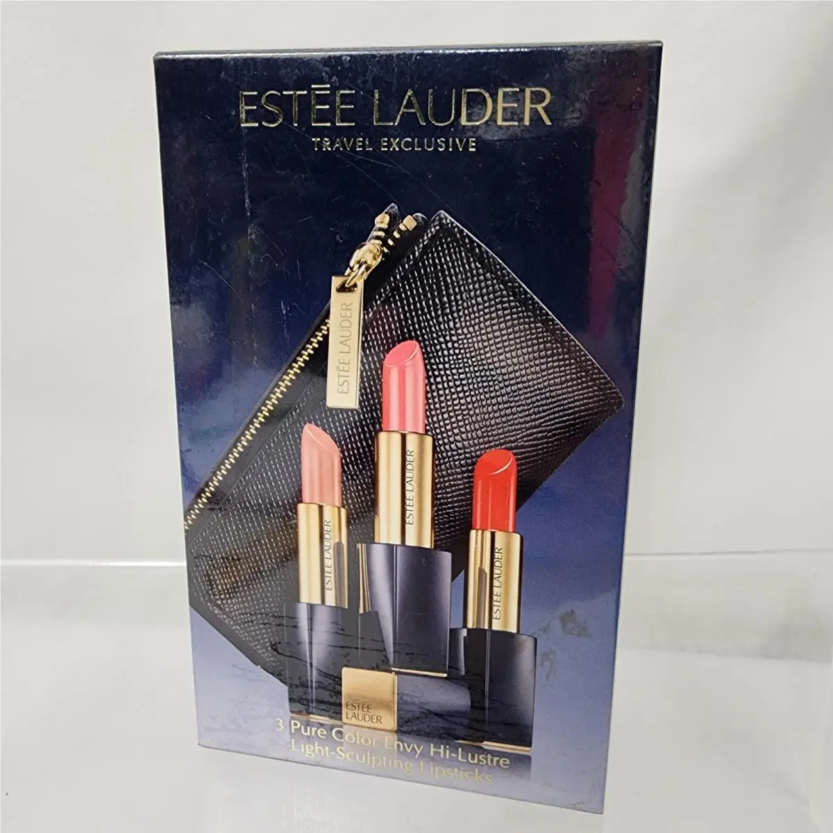 Estee Lauder Travel Hi-lustre Lipstick Reveal Sheer Sin Drop Dead Red + Bag