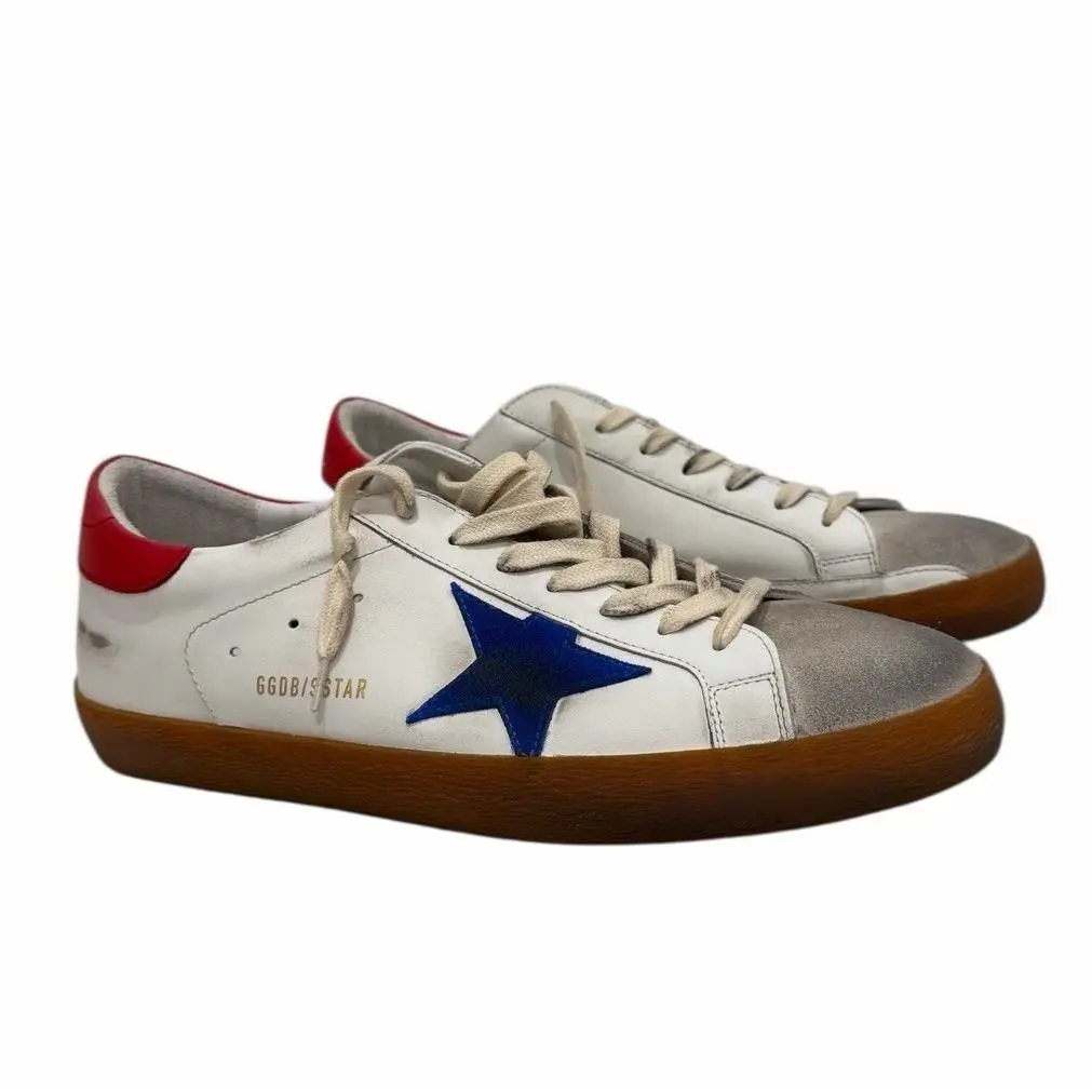 Men’s Super Star White Leather Ice Blue Red 41/ 8 by Golden Goose
