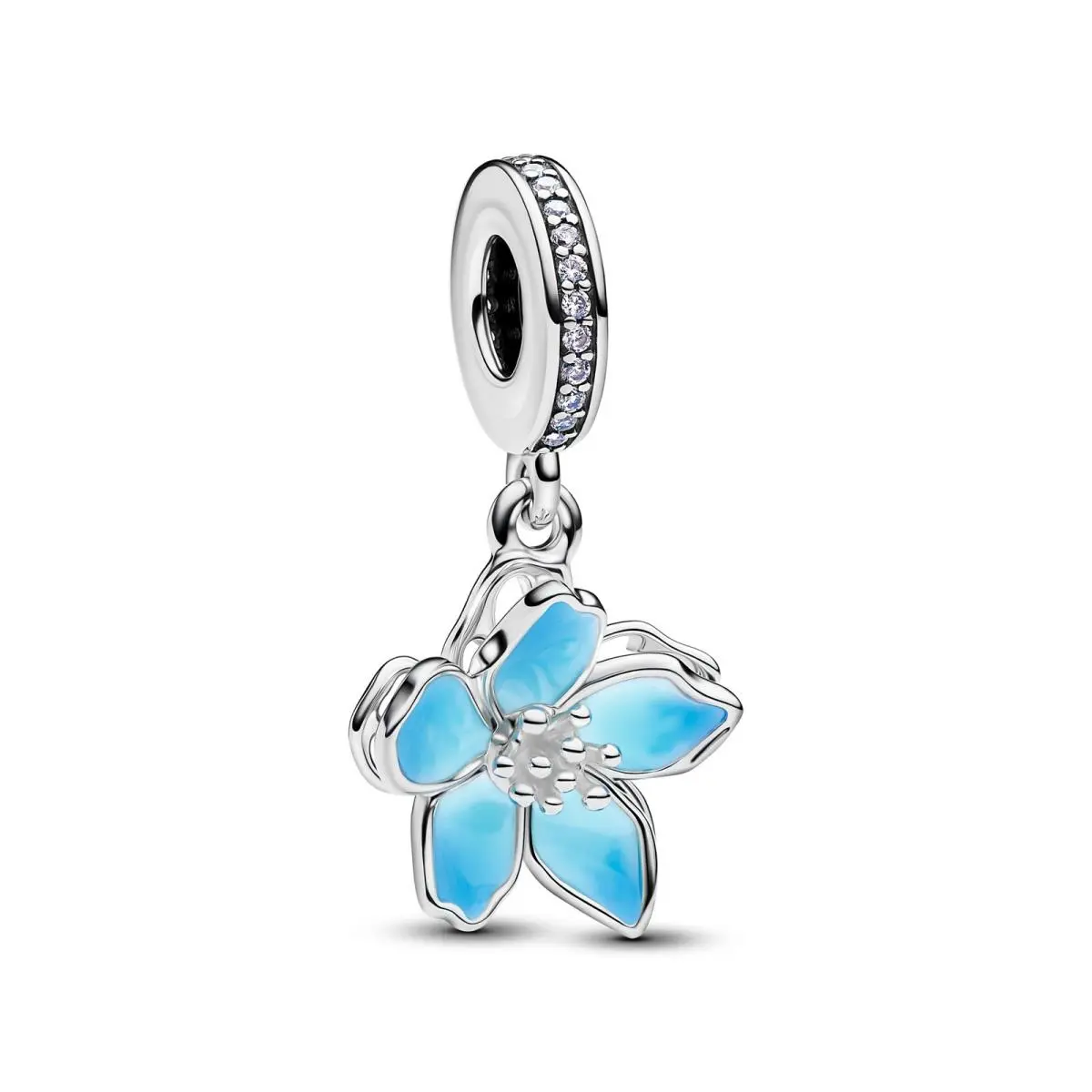 Pandora Blue Blossom Dangle Charm Sterling Silver Women`s Jewelry 790667C02