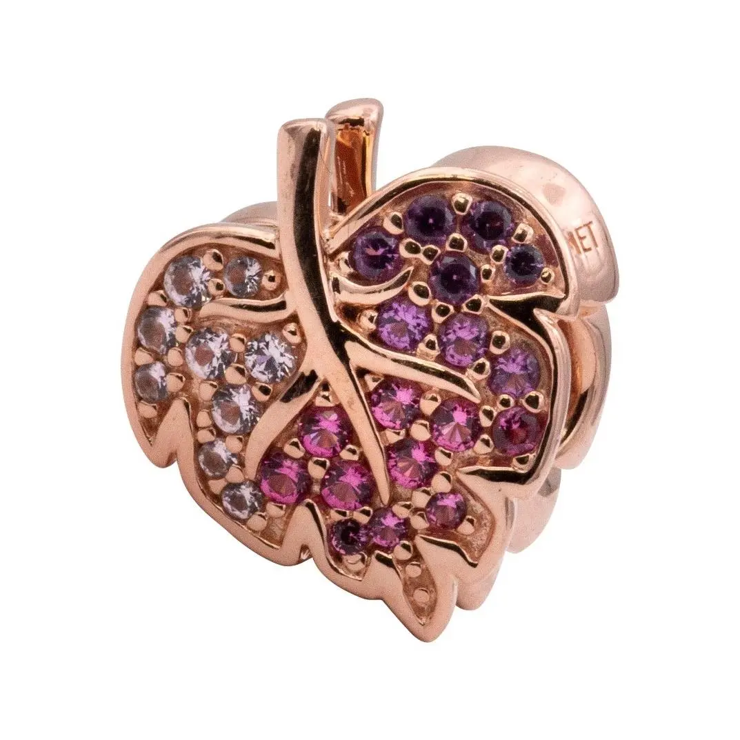 Pandora Leaf Pandora Rose Charm with Pink Mist Cerise and Royal Purple Crystal