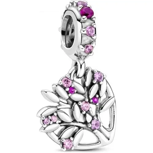 Pandora Mother Daughter Hearts Sterling Silver Split Dangle Pink Enamel Charm Jewelry