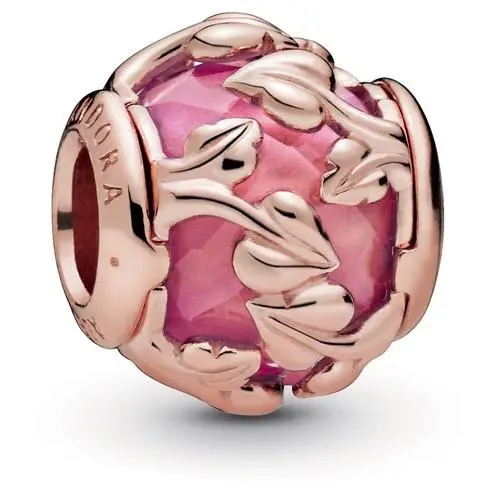 Pandora Leaves Pandora Rose Charm with Encased Pink Synthetic Sapphire