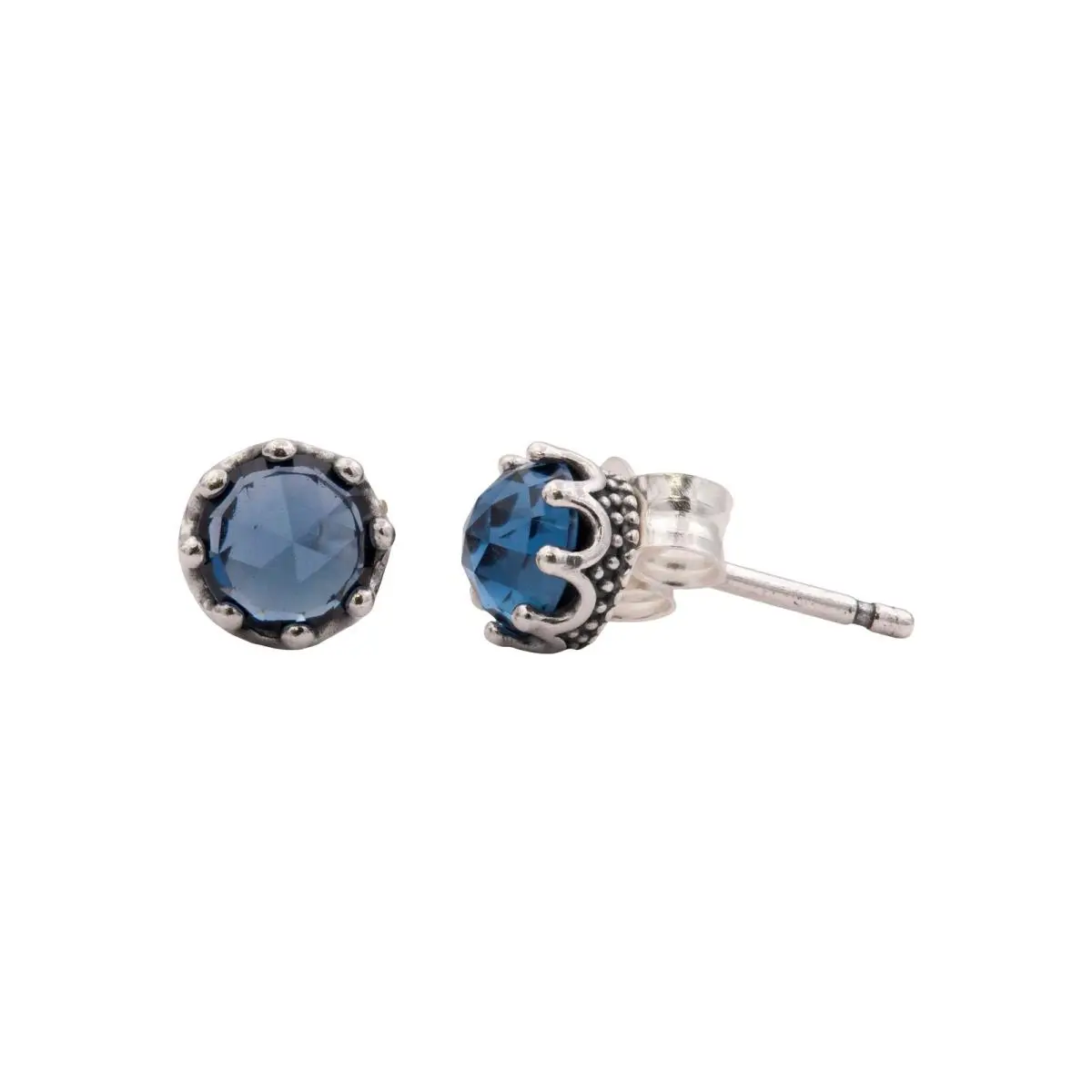 Pandora Crown Sterling Silver Stud Earrings with Moonlight Blue Crystal