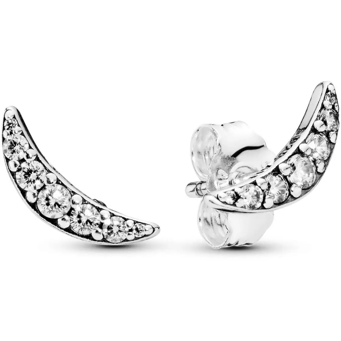 Moon Stud Earrings In Sterling Silver with 4 Micro and 10 Bead-set Clear by Pandora