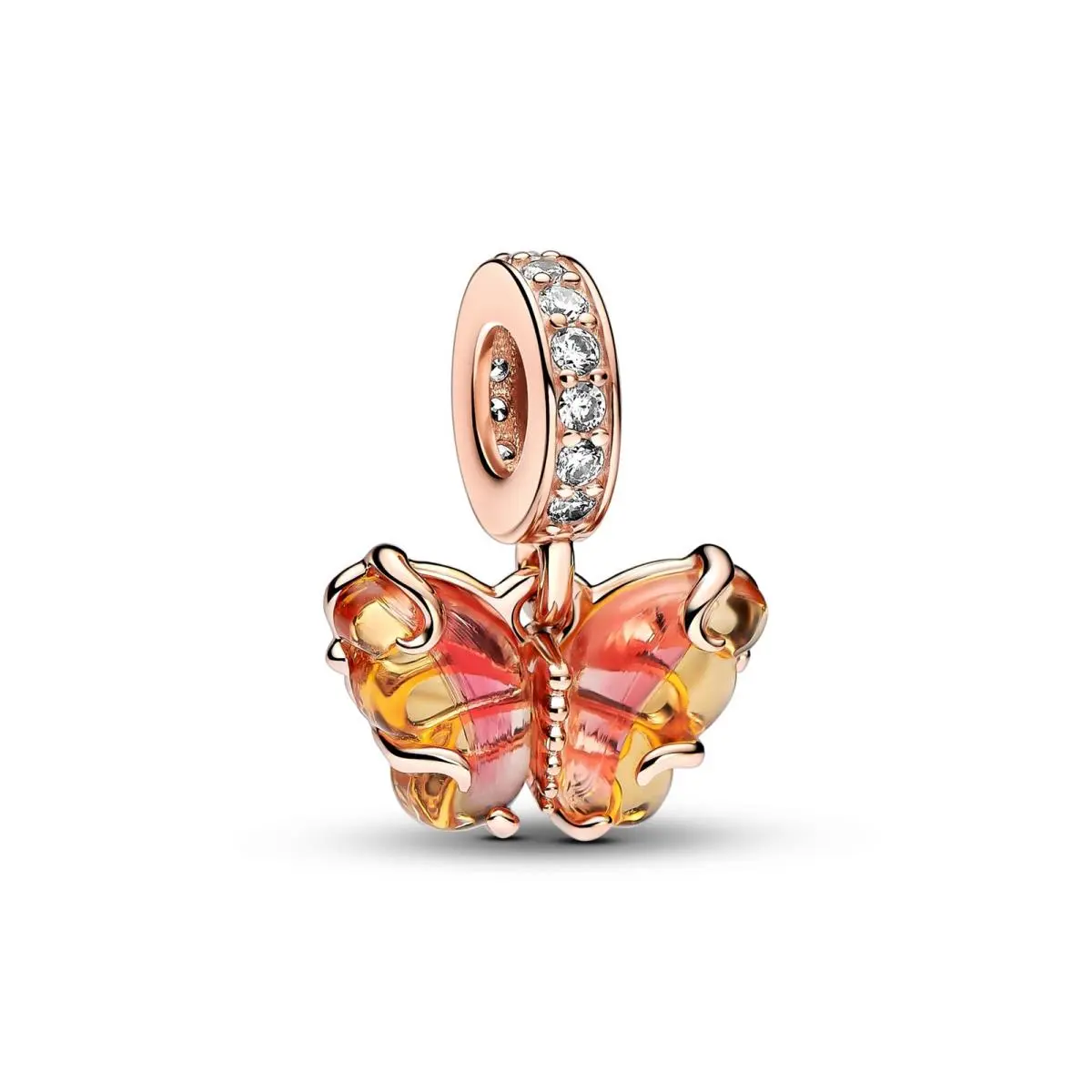 Pandora Pink and Yellow Murano Glass Butterfly Dangle 14K Rose Gold-plated