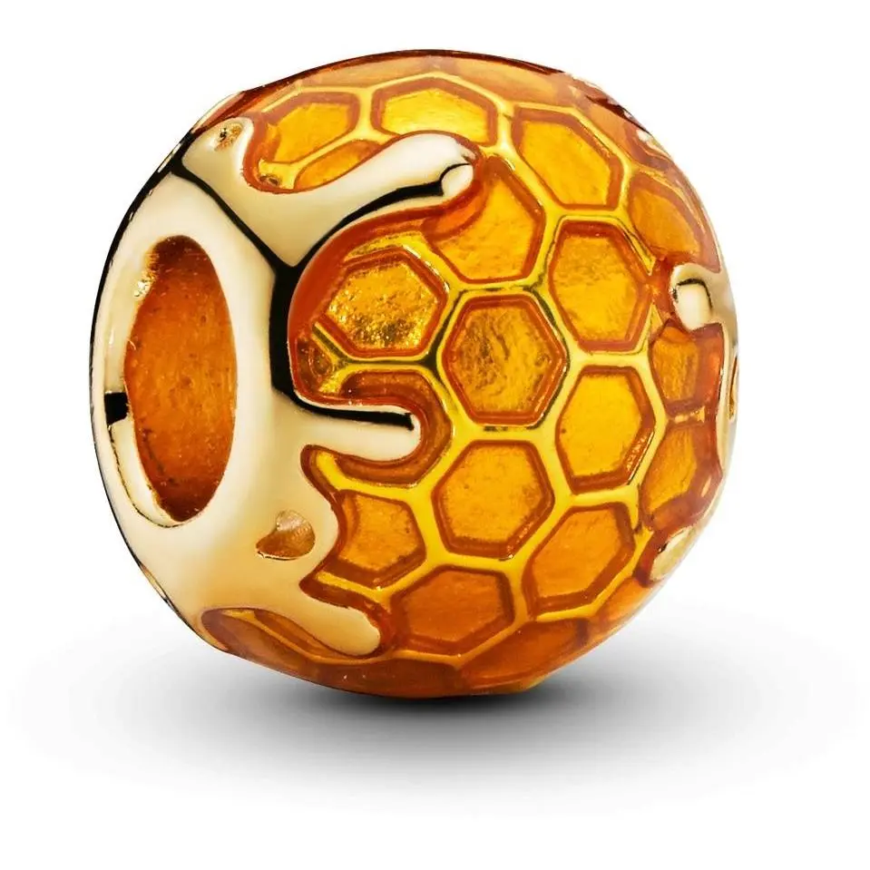 Pandora Honeycomb Charm in Pandora Shine with Transparent Warm Yellow Enamel