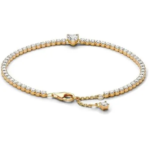 Pandora Gold Plated Sparkling Heart Tennis Bracelet Crystal Jewelry Gift Size 16