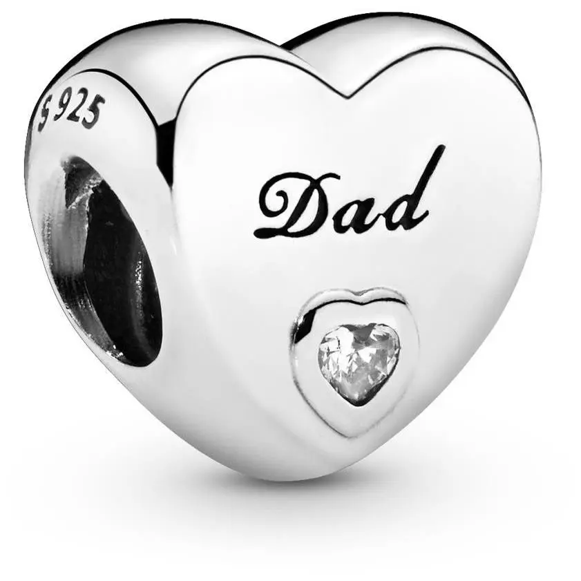 Heart Charm in Sterling Silver with Clear CZ and Engraveng Dad 796458CZ by Pandora