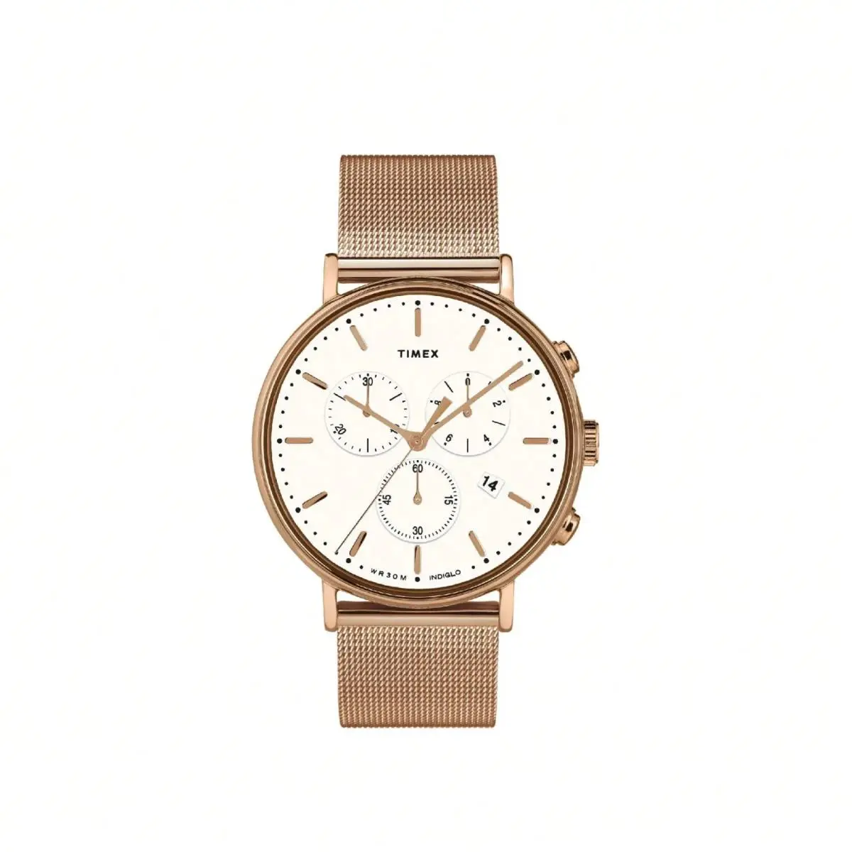 Timex Fairfield Chrono TW2T37200 Unisex Rose Gold Mesh Band Analog Dial Watch