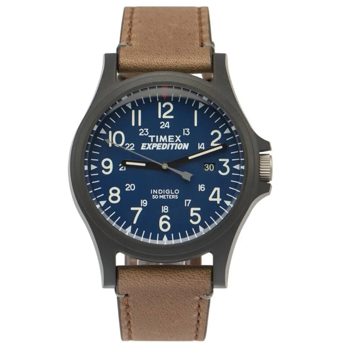 Timex Men`s Watch Acadia Quartz Blue Dial Brown Leather Strap Date TWF3C81909J