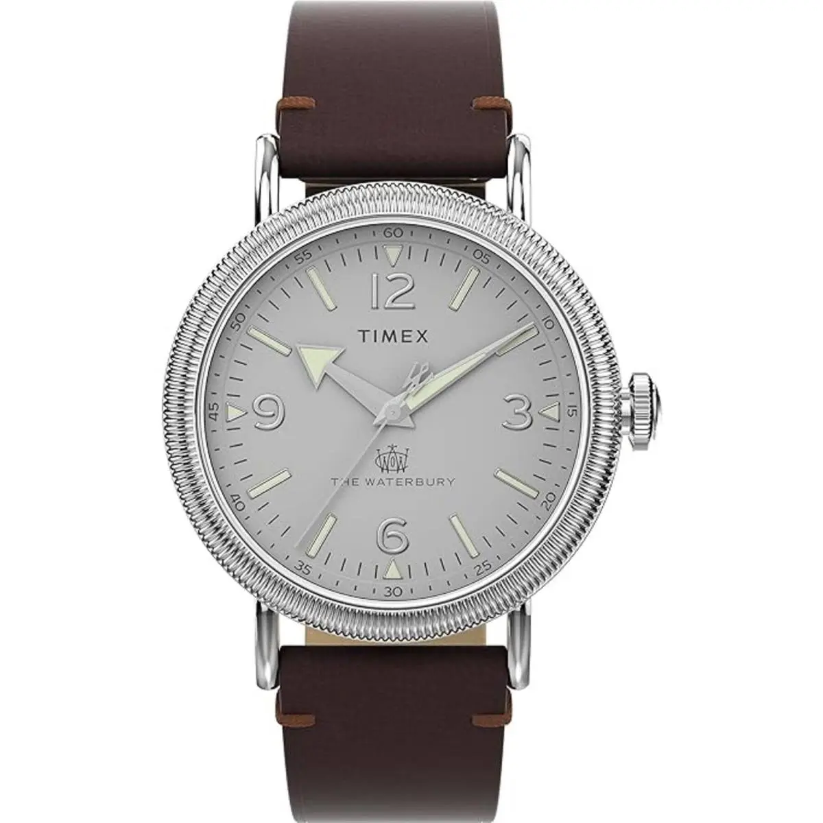 Timex Men`s Watch Waterbury Quartz Silver Dial Brown Leather Strap TW2W20300VQ