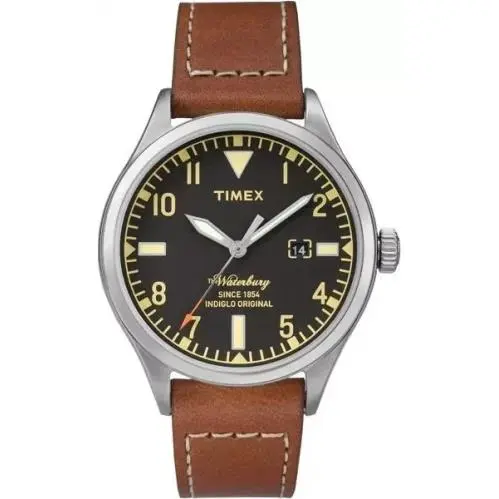 Waterbury Heritage Black Dial Indiglo Brown Leather Watch TW2P84000 by Timex