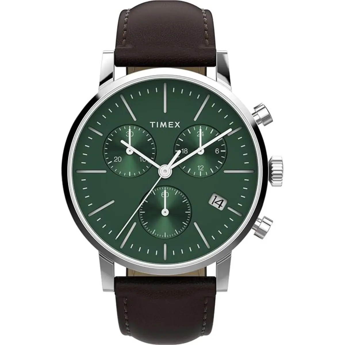 Timex Men`s Watch Midtown Chronograph Green Dial Brown Leather Strap TWH6Z6010VQ