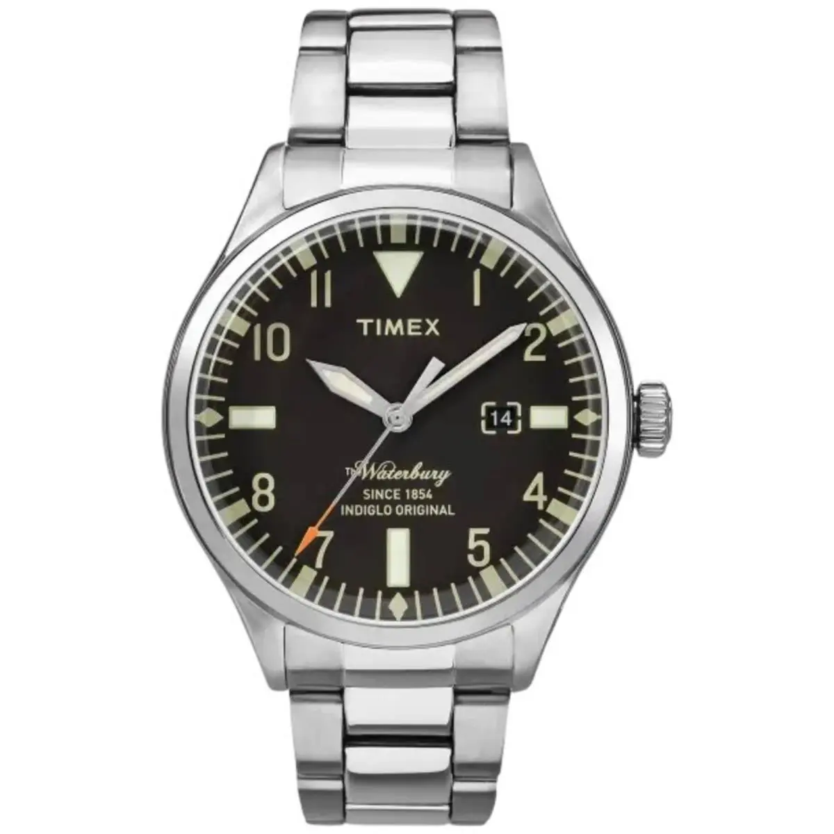 Timex Men`s Watch Waterbury Quartz Black Dial Silver Steel Bracelet TW2R25100VQ
