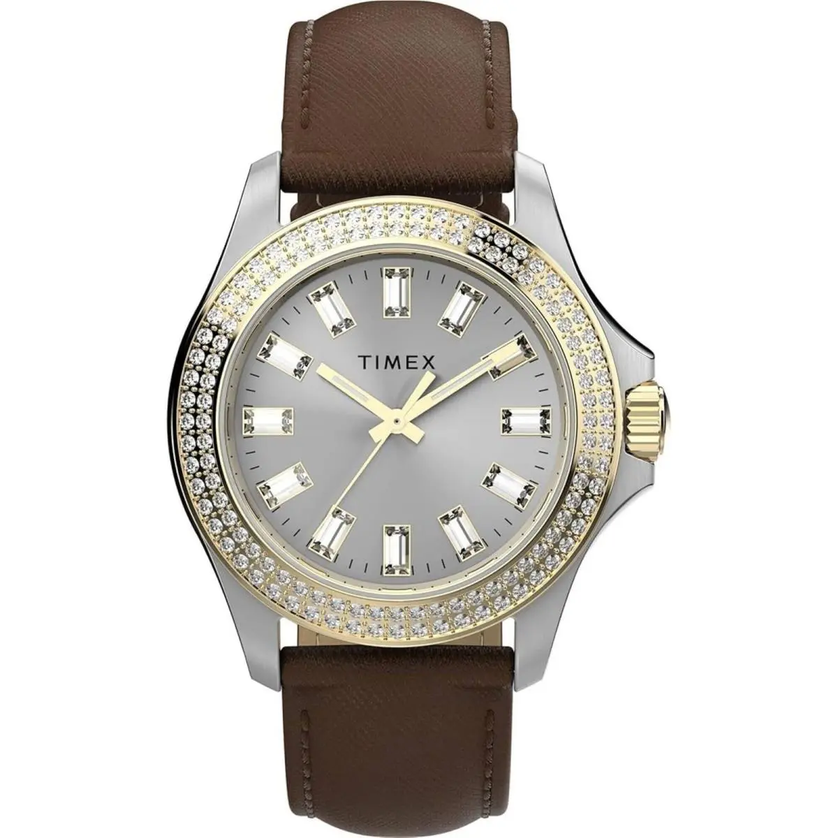 Timex Women`s Watch Kaia Quartz Silver Tone Dial Brown Leather Strap TWH6Z6210VQ