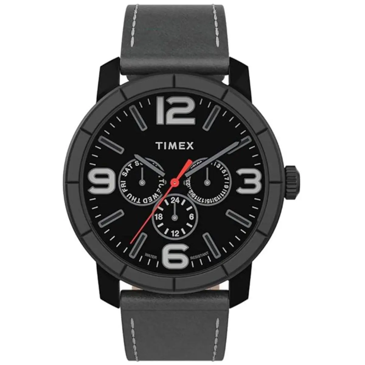 Men`s Watch City Quartz Black Dial Grey Leather Strap Day-date TW2U15200JT by Timex