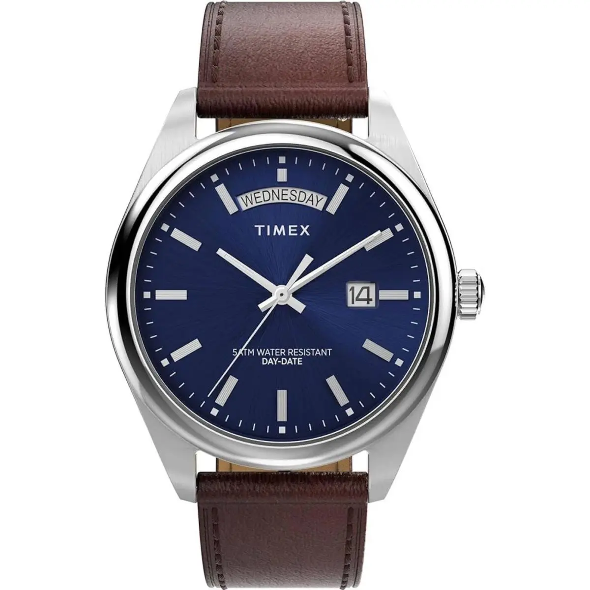 Timex Men`s Watch Legacy Blue Dial Brown Leather Strap Date-day TW2W57200 - Blue, Brown