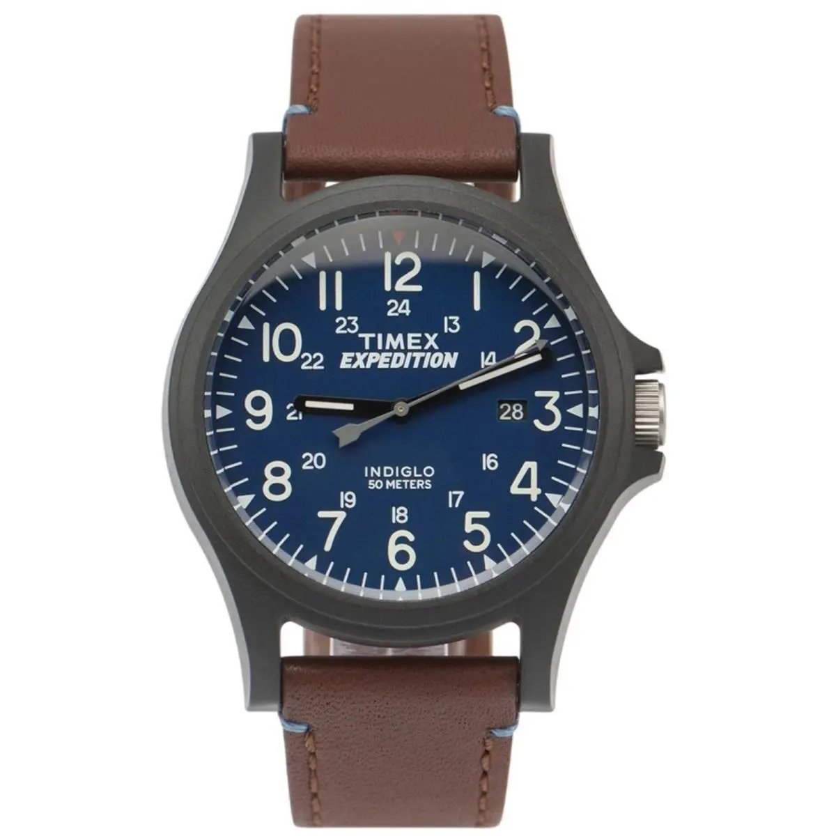 Men`s Watch Expedition Camper Blue Dial Brown Leather Strap TWF3C81809J by Timex