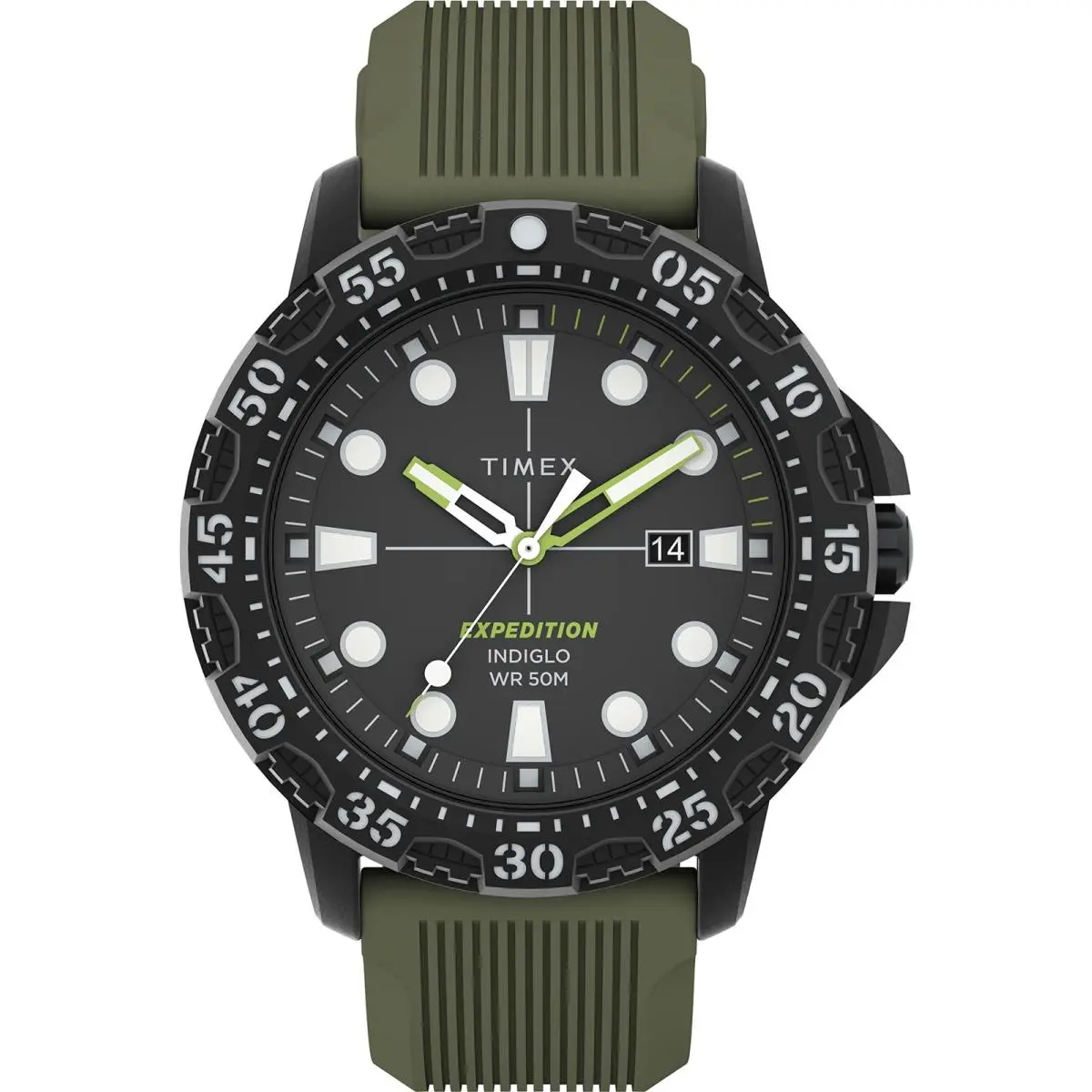 Men`s Expedition Gallatin 44mm Watch – Black Case Green Black/ by Timex