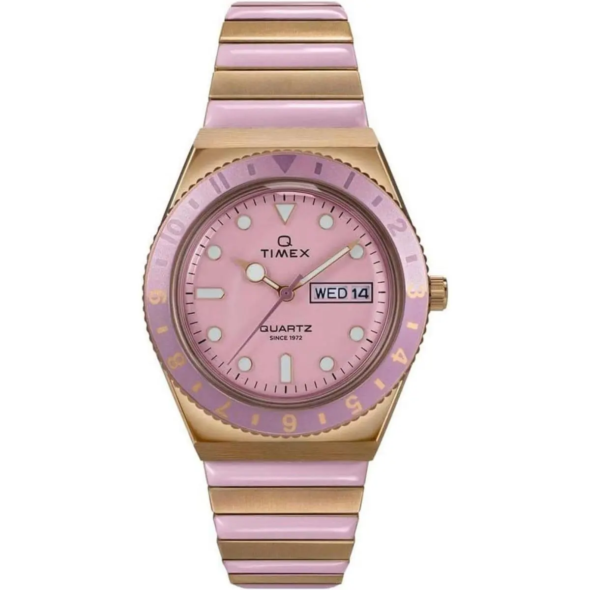 Women`s Watch Q  Quartz Pink and Yellow Gold Bracelet TW2W87600VQ by Timex