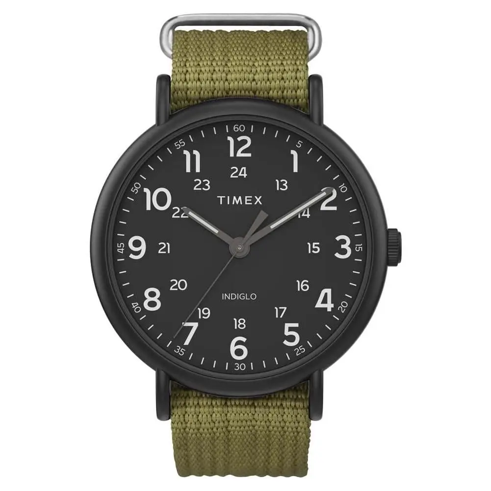 Men`s Weekender XL 43mm Watch – Black Case Dial with Olive/black by Timex
