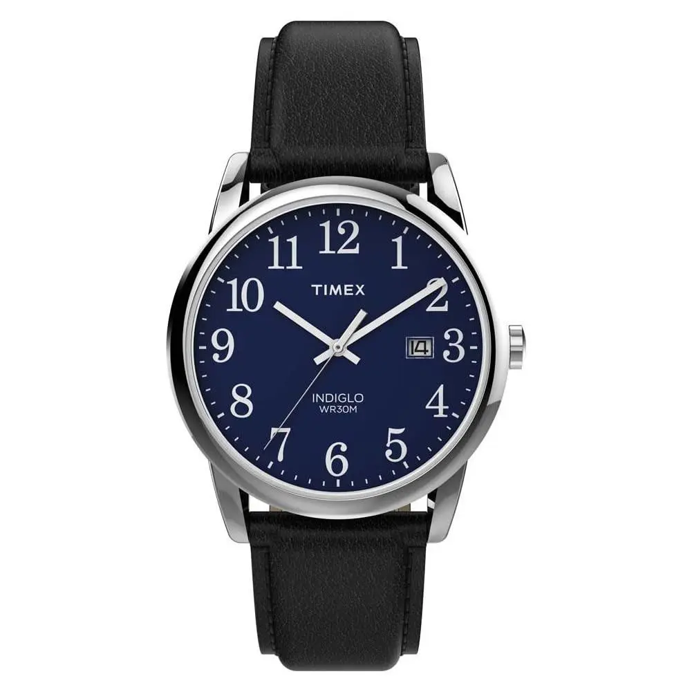 Men`s Easy Reader 38mm Watch – 38mm Black/Silver-Tone/Blue/38mm by Timex