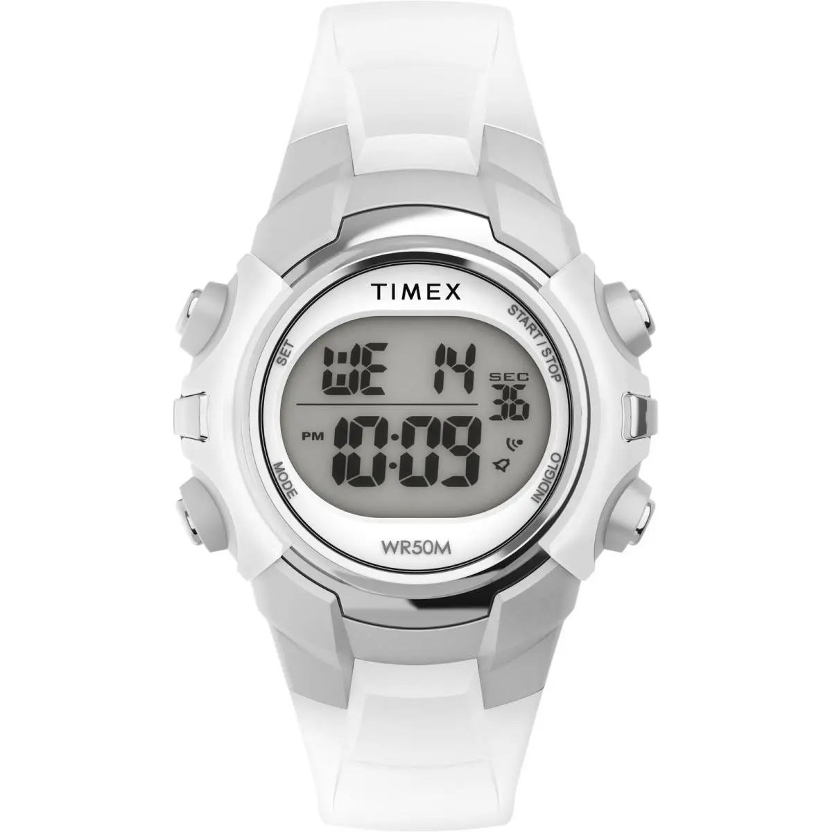 Men`s Digital 33mm Watch - White Strap White/silver-tone/digital by Timex