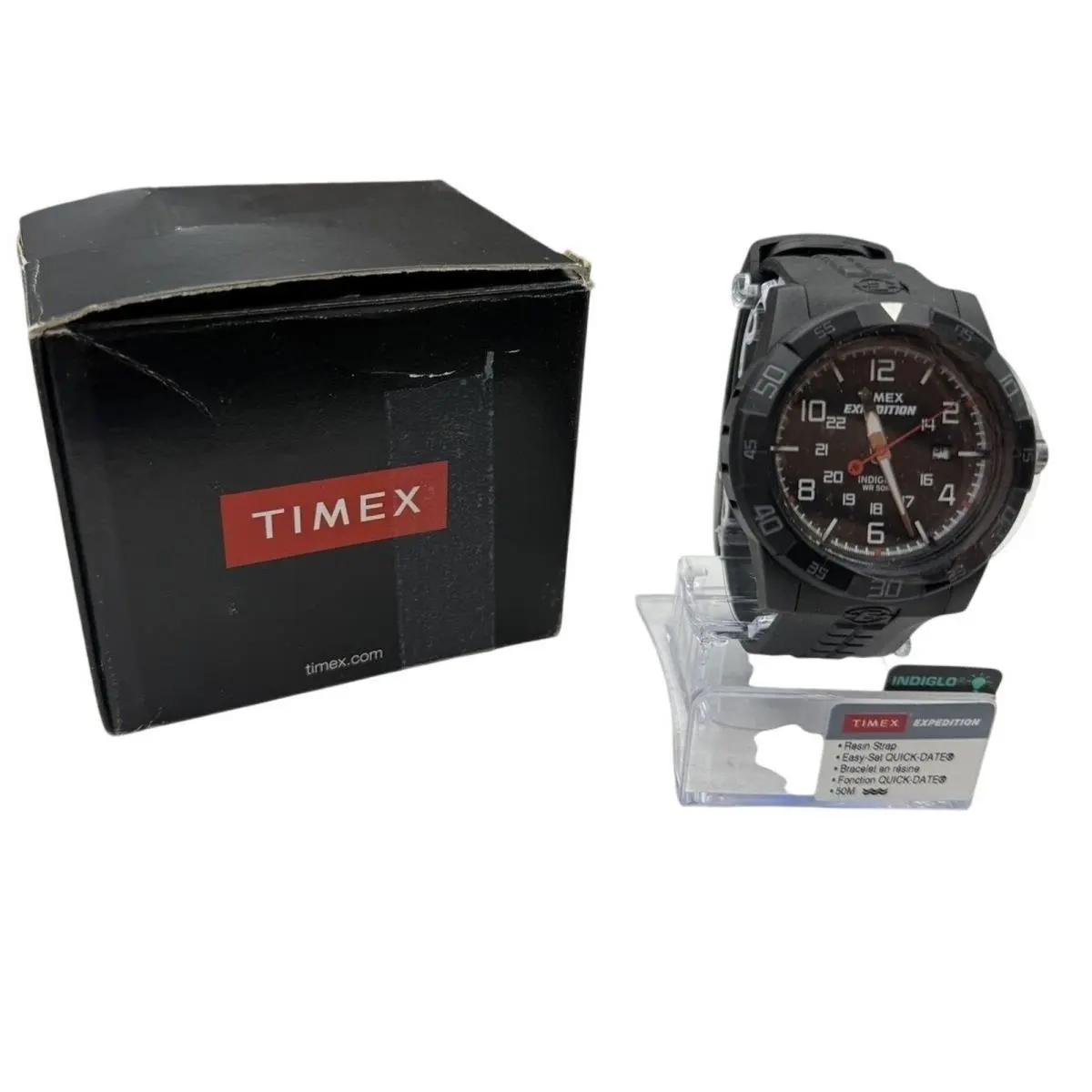Expedition Indiglo Watch Black Resin Strap Easy-set Quick-date 50M Water by Timex