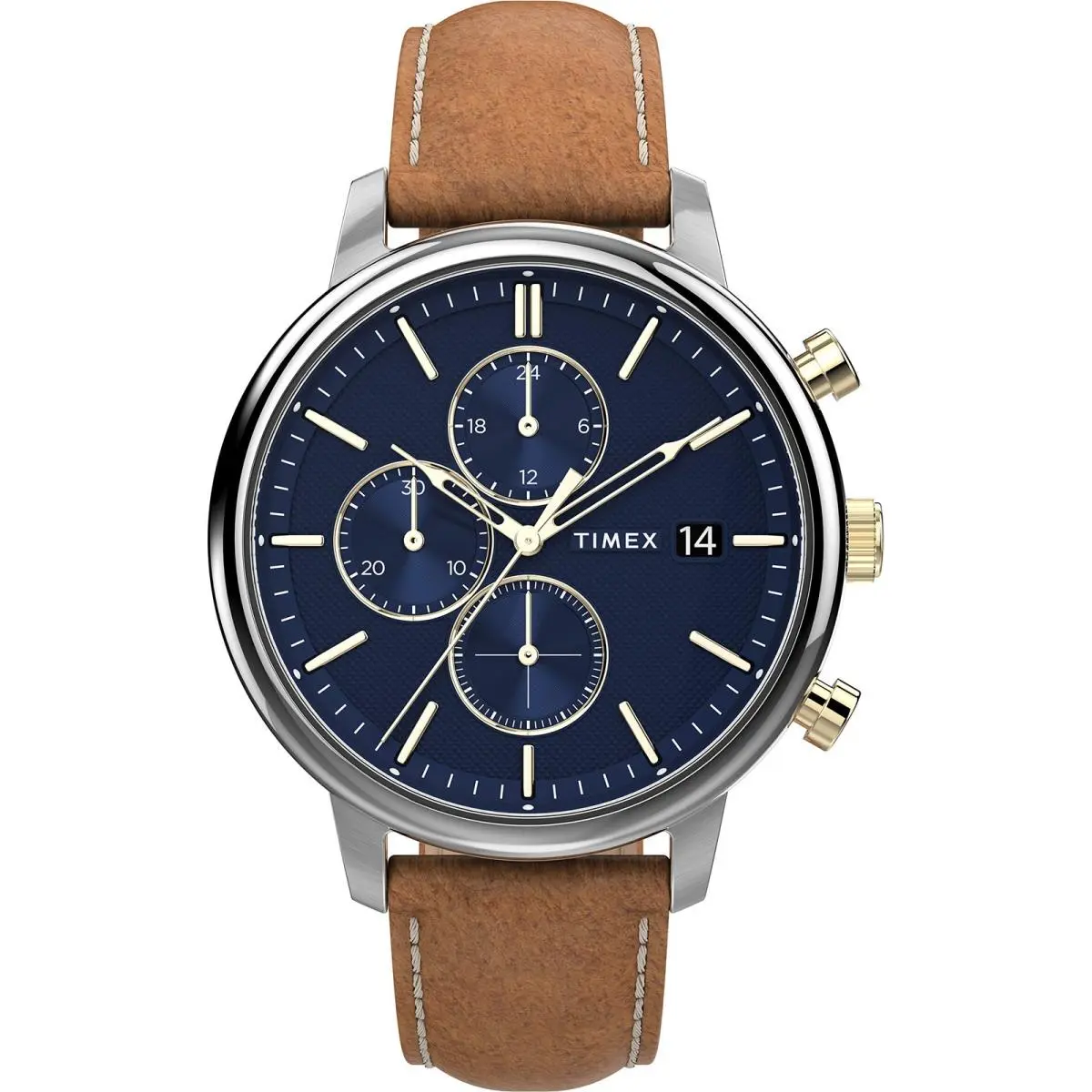 Timex Men`s Chicago Chronograph 45mm Watch – Blue One Size Tan/blue/two-tone