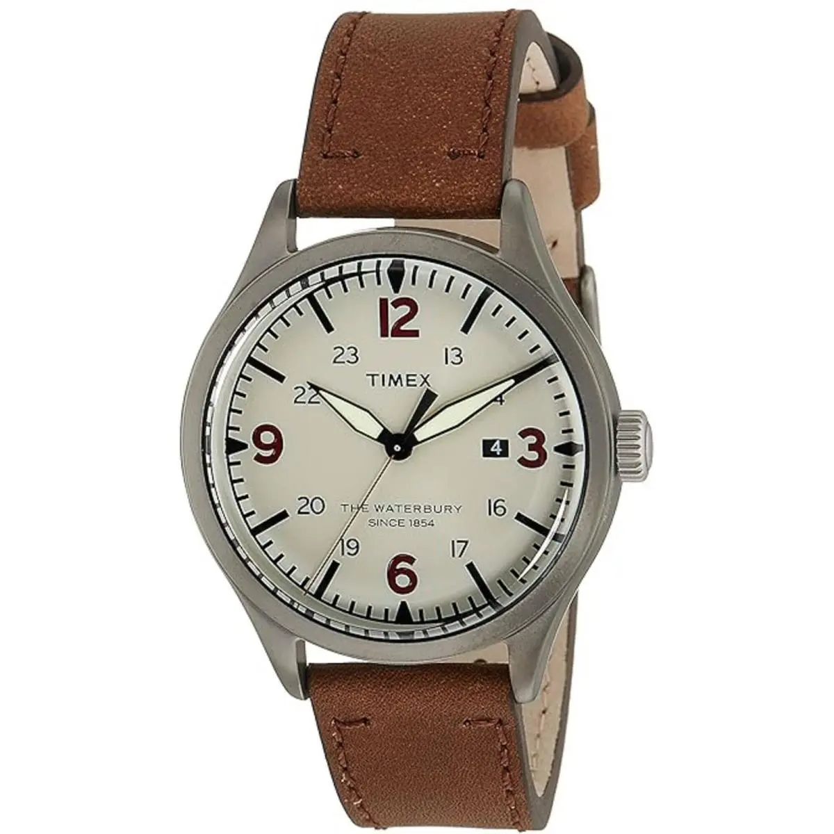 Men`s Watch Waterbury Quartz Off-white Dial Leather Strap TW2R38600VQ by Timex