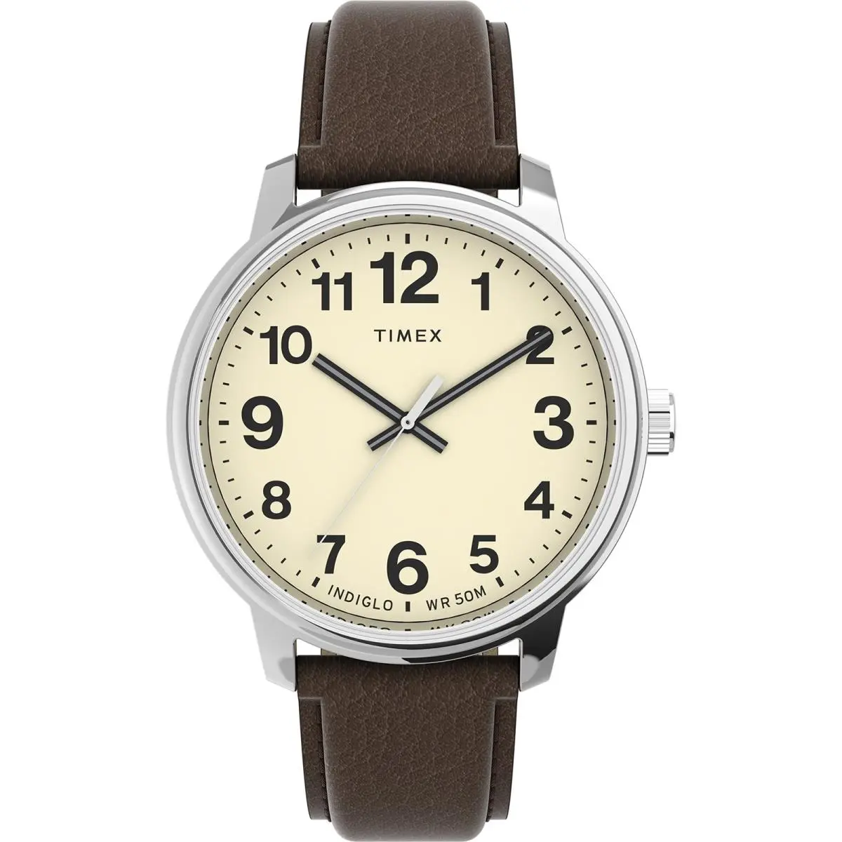 Men`s Easy Reader Bold 43mm Watch – 43mm Brown/Silver-Tone/Cream/43mm by Timex