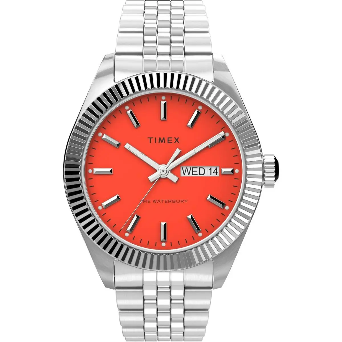 Men`s Waterbury Legacy Day-date 41mm Watch – Orange Silver-tone/orange by Timex