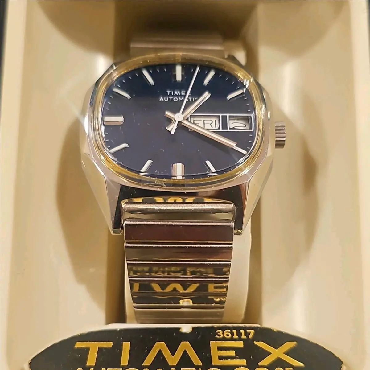 Timex Automatic 30 Men’s Analog Day-date Blue Dial Gold Bracelet 36mm w/ Box
