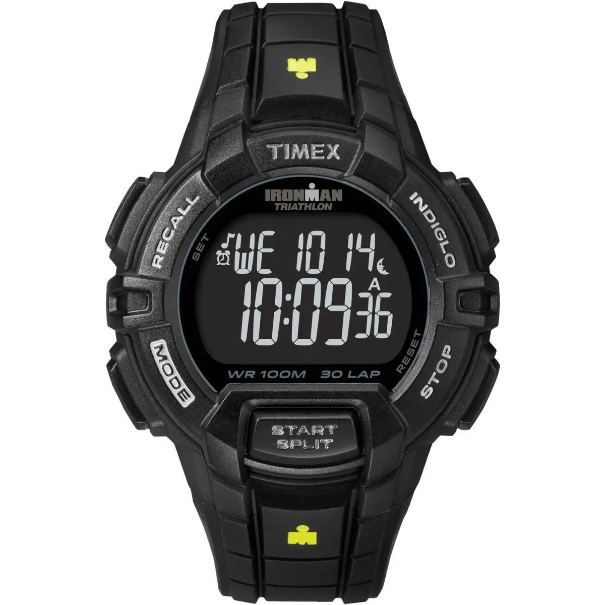 Men`s Ironman Triathlon Rugged 30 44mm Resin Strap Black/yellow Accent by Timex