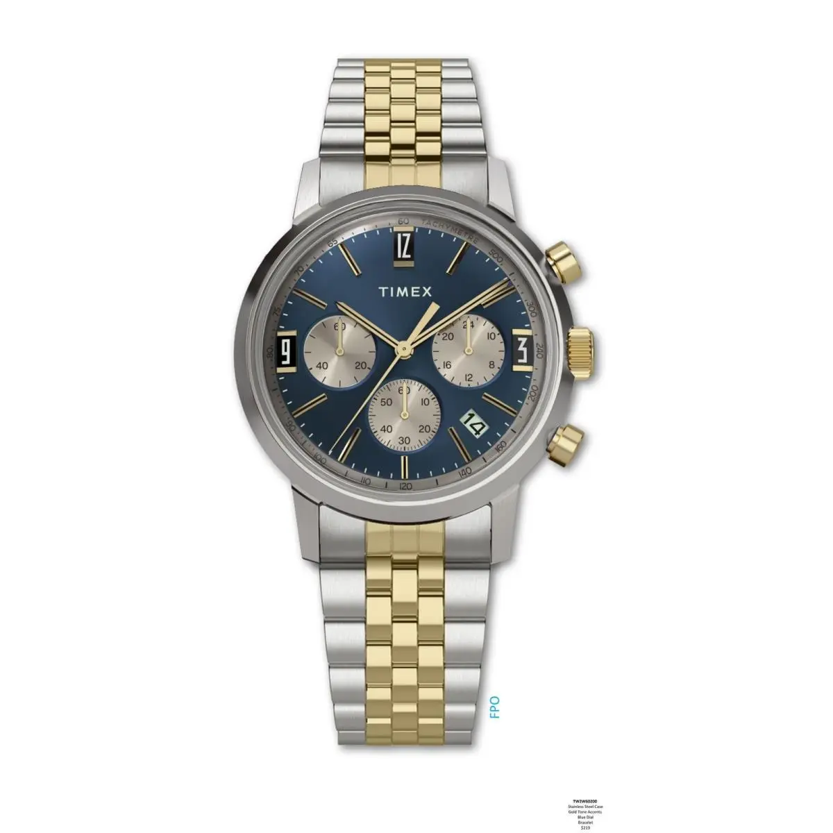Men`s Marlin Quartz Chronograph 40mm Watch - Two-tone/two-tone/blue by Timex
