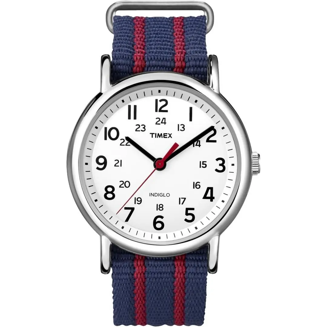Weekender Stripe Red/blue Slip-through Strap 38mm Blue/chrome/white by Timex