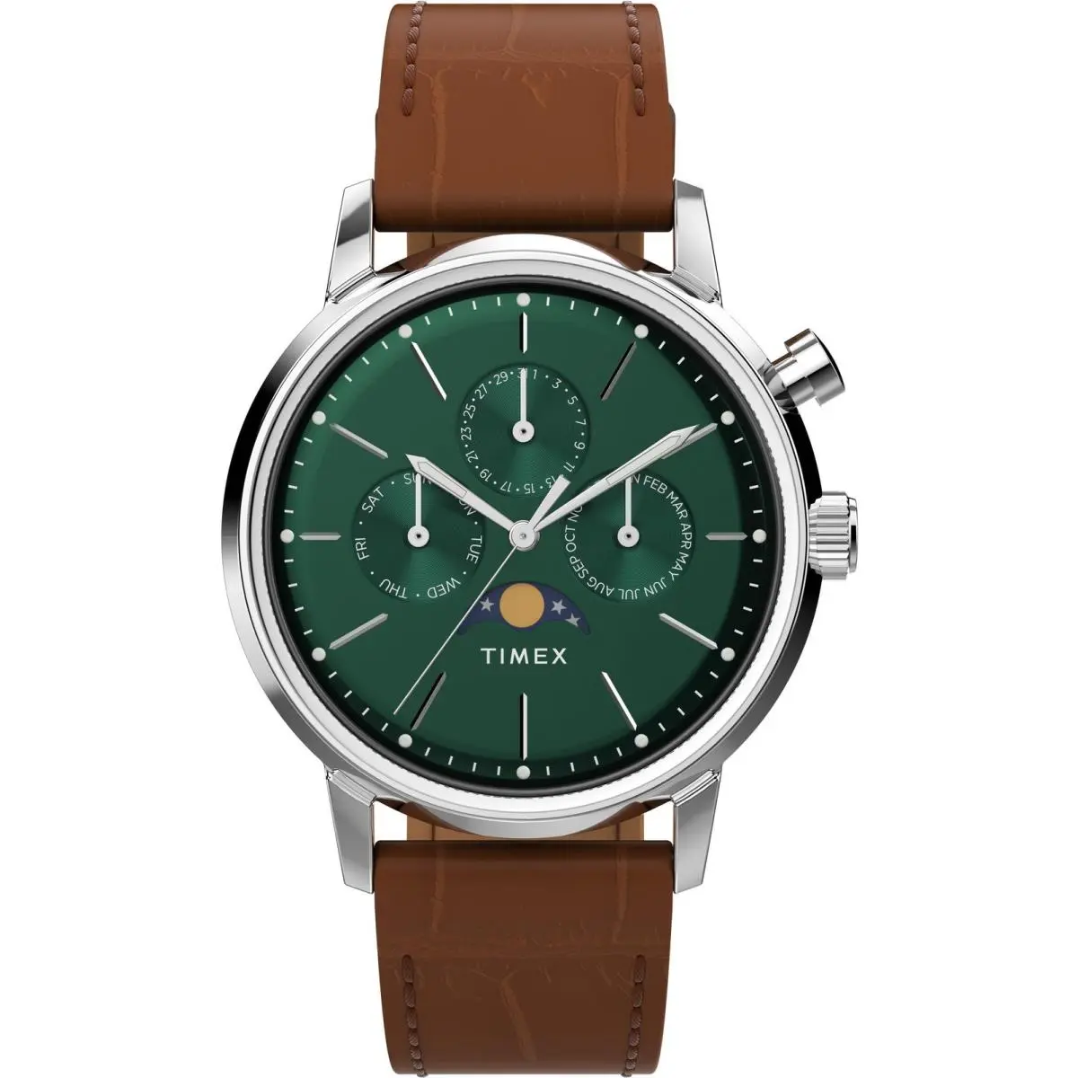 Men`s Marlin Moon Phase 40mm Watch - Brown Brown/stainless Steel/green by Timex
