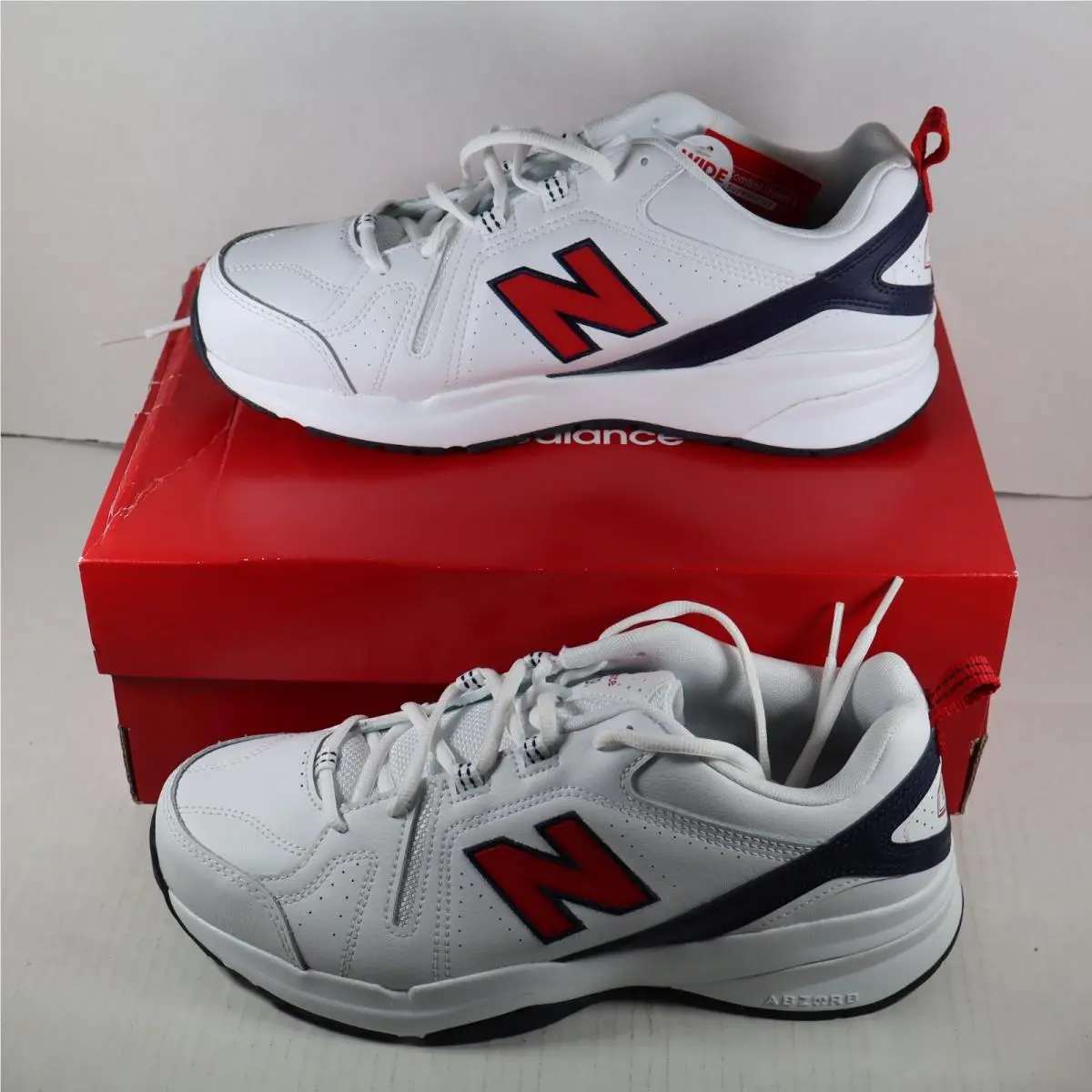 New Balance Men`s 608v5 MX608V5 Sneakers White Red Dad Size 10 4E Extra Wide