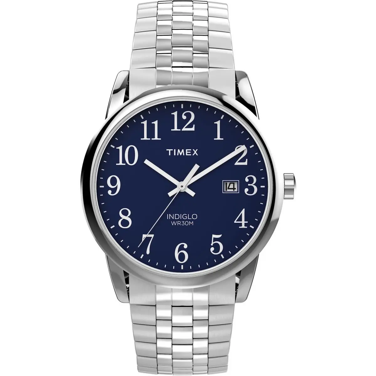 Men`s Easy Reader Classic 38mm 38mm Silver-Tone/Silver-Tone/Blue/38mm by Timex