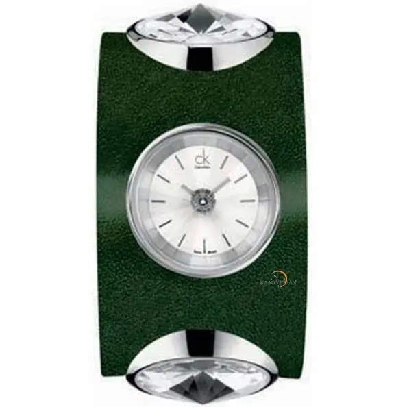 Night Silver Dial Dark Green Leather Women`s Watch K4623126 by Calvin Klein