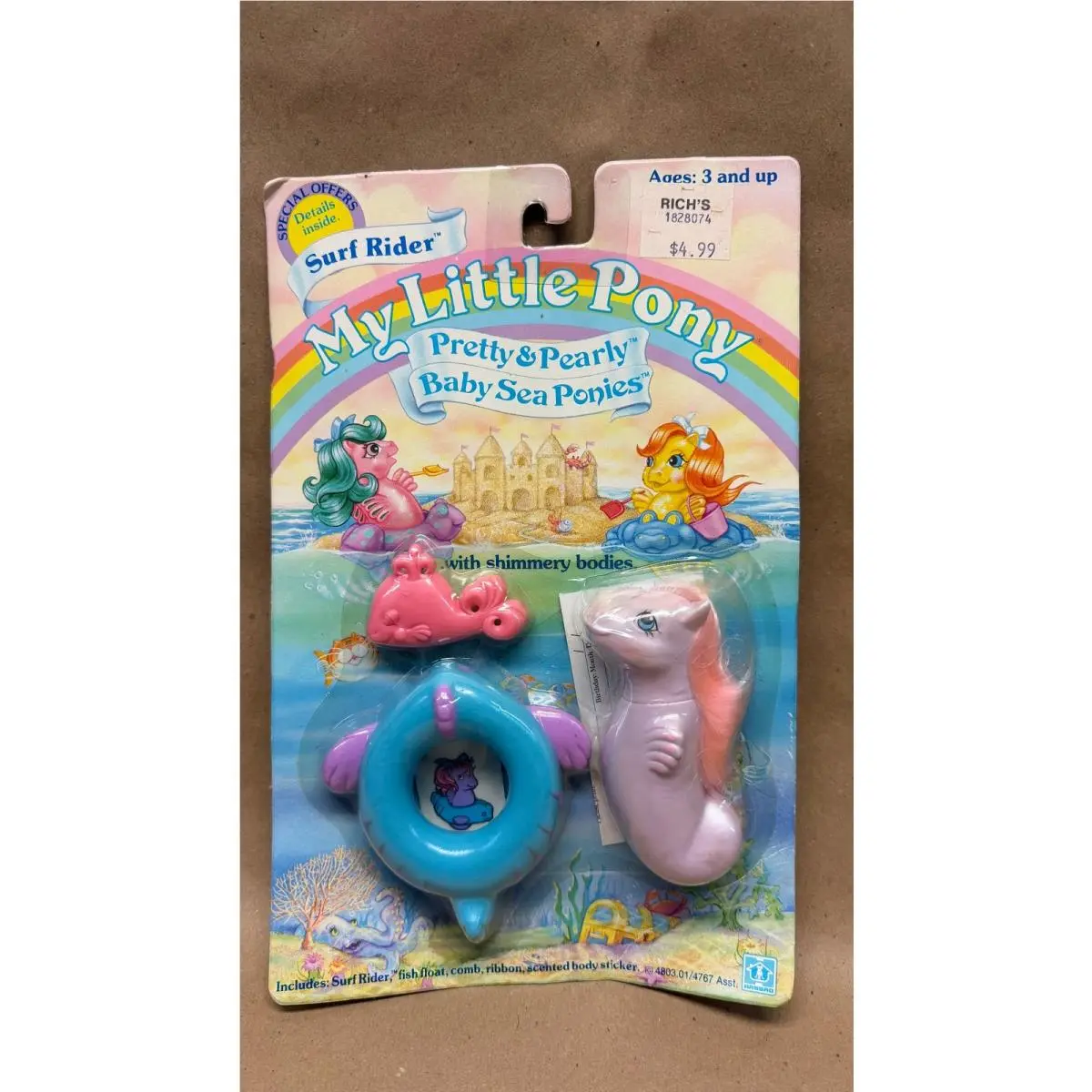 Vtg 1985 Hasbro MY Little Pony Surf Rider Pearly Baby Sea Ponies Moc