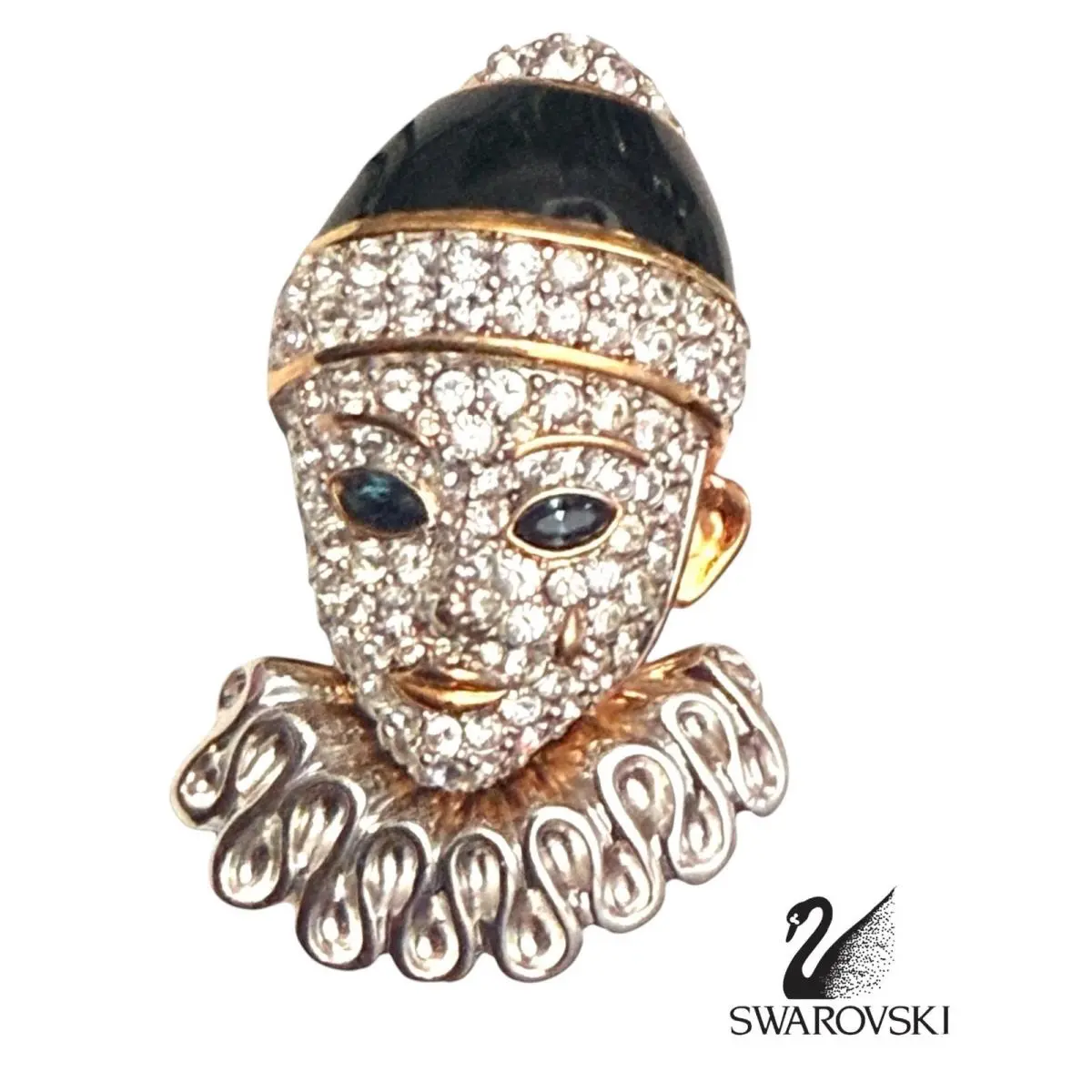 Crystal Pierrot Clown Brooch Pin Pendant Tear Drop Swan Signed by Swarovski