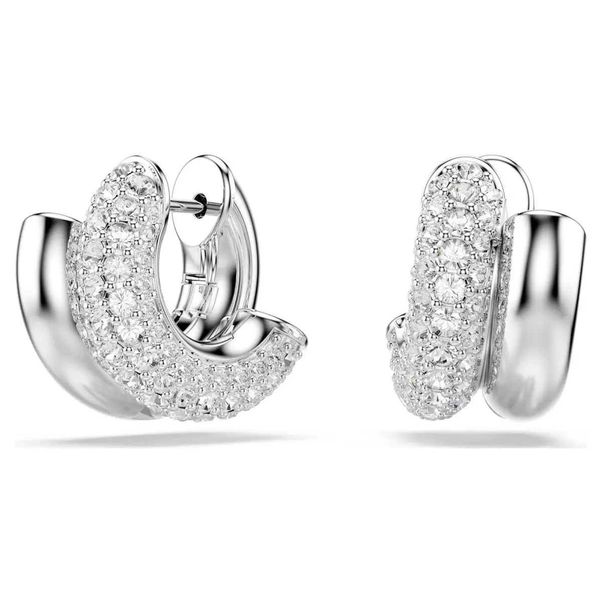 Dextera Hoop Earrings Round Cut Mini White Rhodium Plated 5738197 by Swarovski