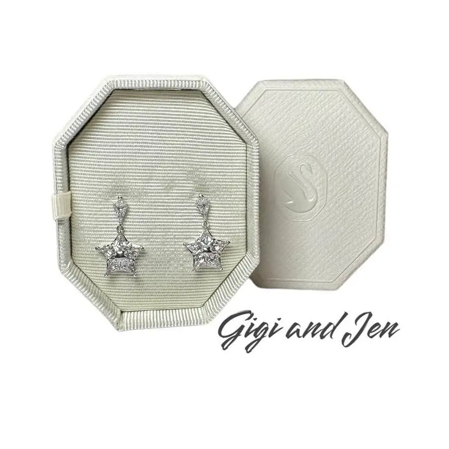 Swarovski Stella Drop Earrings Kite Cut Star White Rhodium Plated